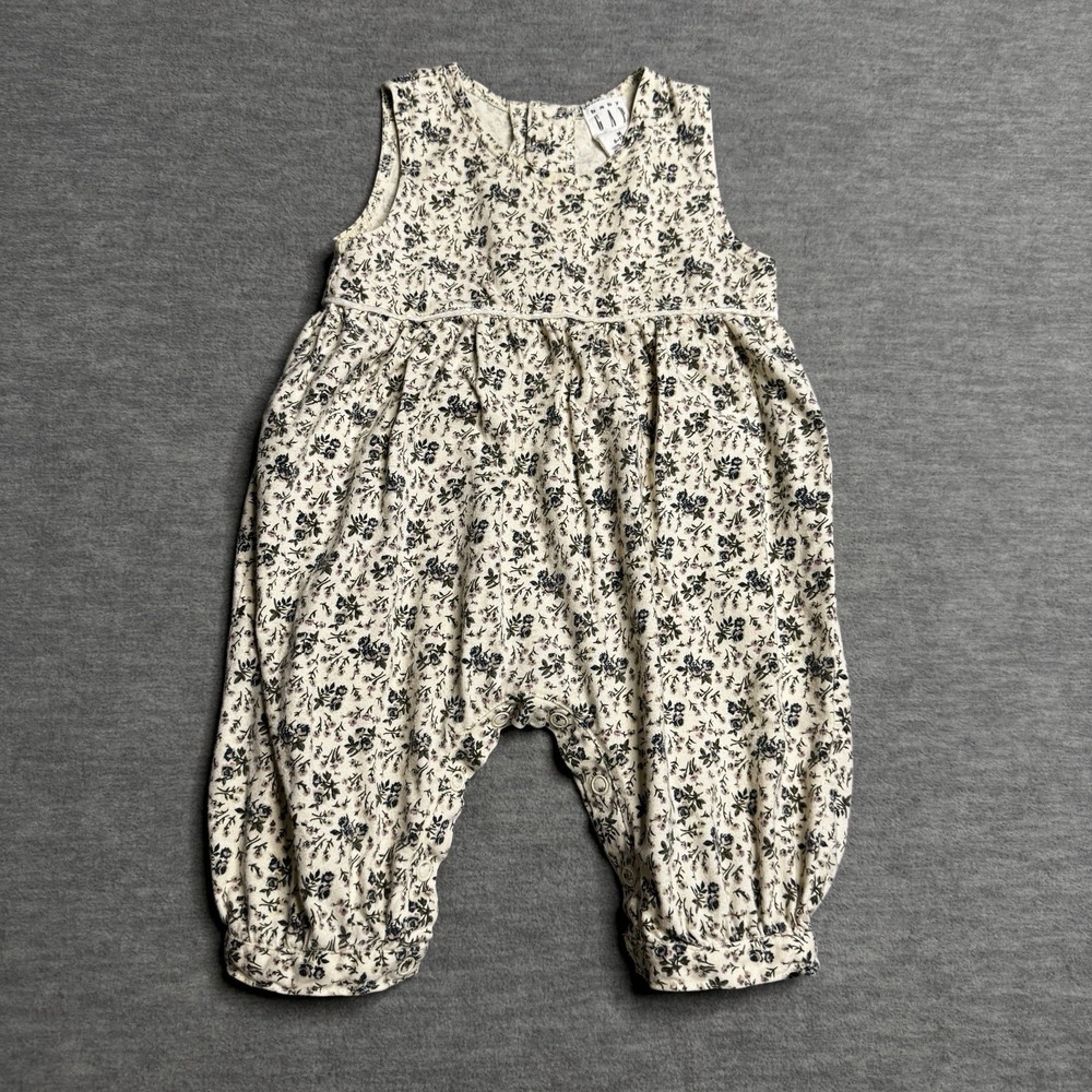 Vintage Baby Gap Floral Romper 6-12 Months Girls Bubble Outfit Cream Ditsy Green